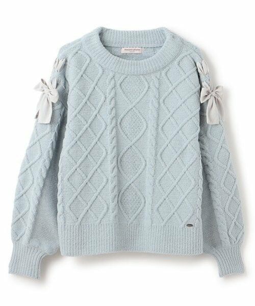 mezzo piano junior / メゾピアノジュニア ニット・セーター | 肩レースアップ　ラメ入りモールニット（サックス）