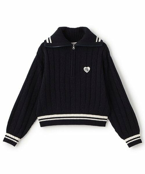 mezzo piano junior / メゾピアノジュニア ニット・セーター | ハーフジップセーラーニット（紺）