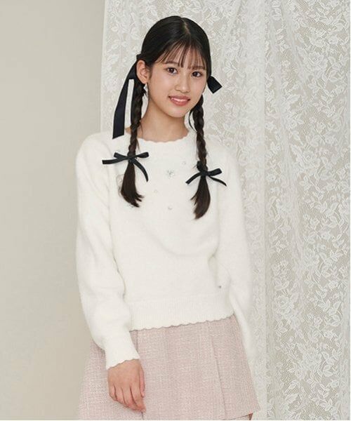 mezzo piano junior / メゾピアノジュニア ニット・セーター | キラキラニット（オフ ホワイト）