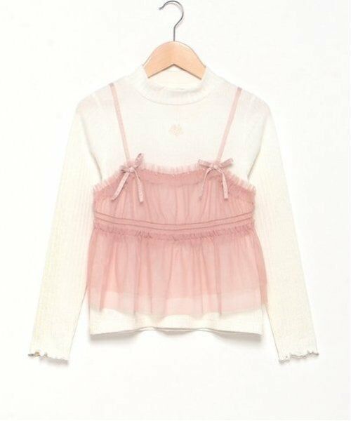 mezzo piano junior / メゾピアノジュニア Tシャツ | チュールビスチェ＆テレコ長袖Tシャツセット（オフ ホワイト）