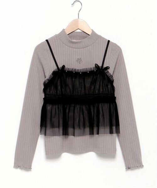 mezzo piano junior / メゾピアノジュニア Tシャツ | チュールビスチェ＆テレコ長袖Tシャツセット（グレー）