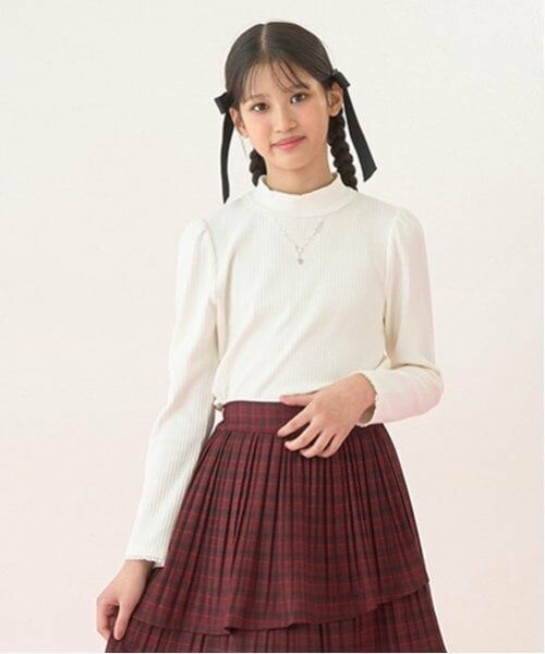 mezzo piano junior / メゾピアノジュニア Tシャツ | テレコネックレス長袖Tシャツ（オフ ホワイト）