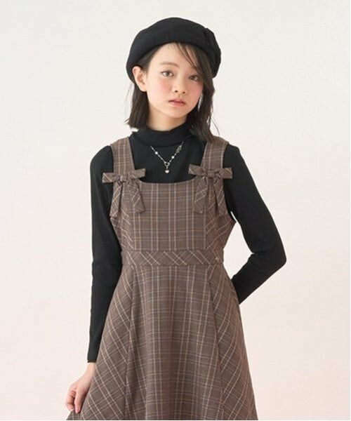 mezzo piano junior / メゾピアノジュニア Tシャツ | テレコネックレス長袖Tシャツ（黒）