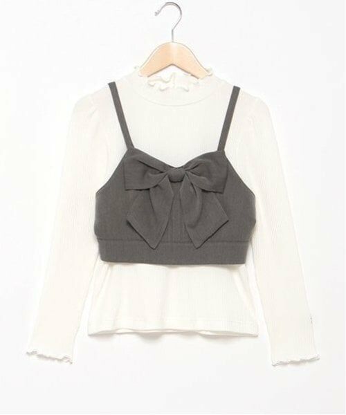mezzo piano junior / メゾピアノジュニア Tシャツ | パフスリーブ長袖Tシャツ＆リボンビスチェセット | 詳細1