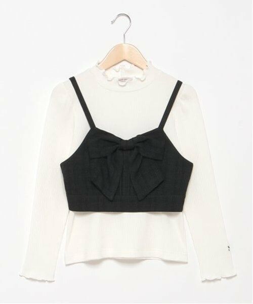 mezzo piano junior / メゾピアノジュニア Tシャツ | パフスリーブ長袖Tシャツ＆リボンビスチェセット | 詳細3