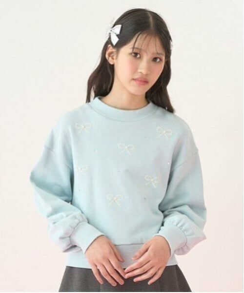 mezzo piano junior / メゾピアノジュニア スウェット | メニーパールリボントレーナー（エメラルド グリーン）