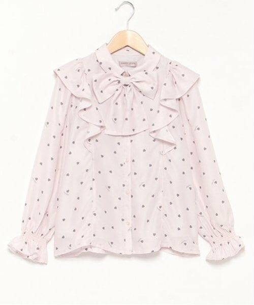 mezzo piano junior / メゾピアノジュニア シャツ・ブラウス | ボウタイ付きハート柄フリルブラウス（ピンク）
