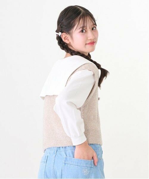 mezzo piano junior / メゾピアノジュニア Tシャツ | シャギーベスト＆セーラー長袖Tシャツセット | 詳細1