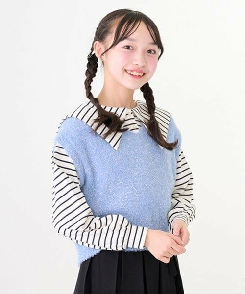 mezzo piano junior / メゾピアノジュニア Tシャツ | シャギーベスト＆セーラー長袖Tシャツセット | 詳細5