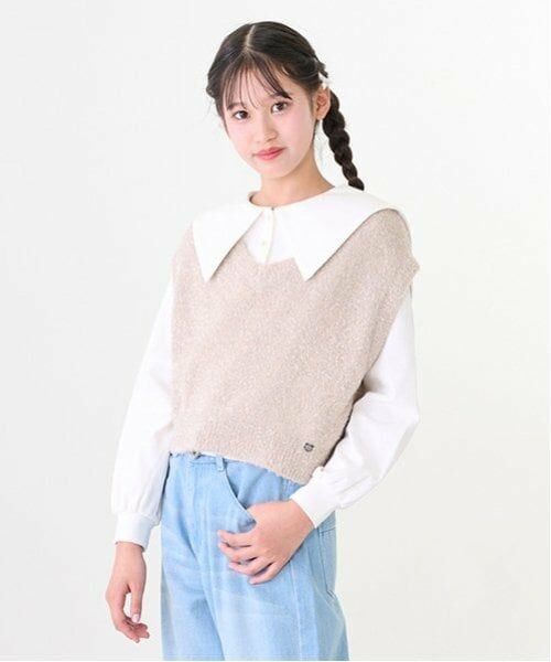 mezzo piano junior / メゾピアノジュニア Tシャツ | シャギーベスト＆セーラー長袖Tシャツセット（オフ ホワイト）