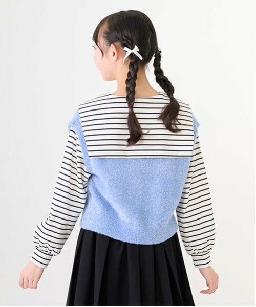 mezzo piano junior / メゾピアノジュニア Tシャツ | シャギーベスト＆セーラー長袖Tシャツセット（サックス）