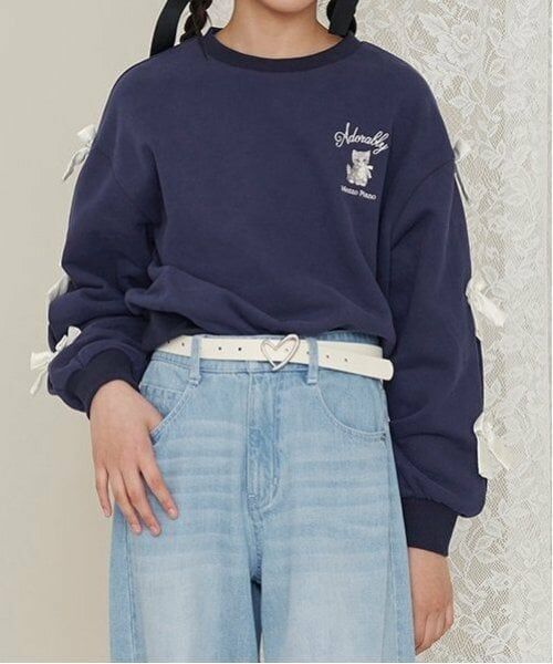 mezzo piano junior / メゾピアノジュニア スウェット | タックスリーブリボントレーナー（紺）