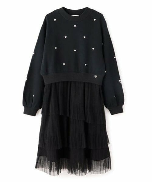 mezzo piano junior / メゾピアノジュニア ミニ丈・ひざ丈ワンピース | チュールスカートドキングワンピース（黒）