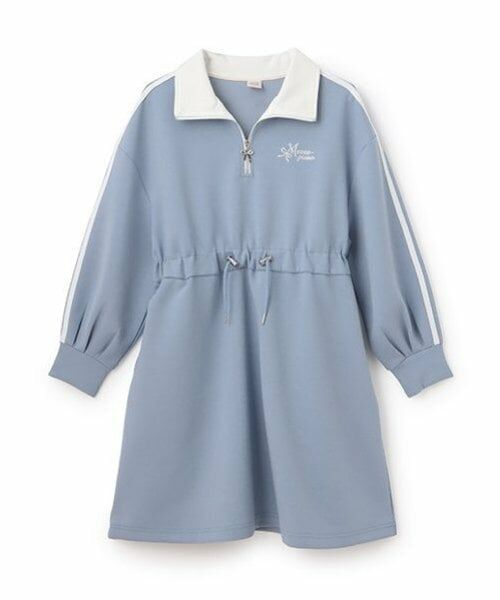 mezzo piano junior / メゾピアノジュニア ミニ丈・ひざ丈ワンピース | ハーフジップサイドラインワンピース（サックス）