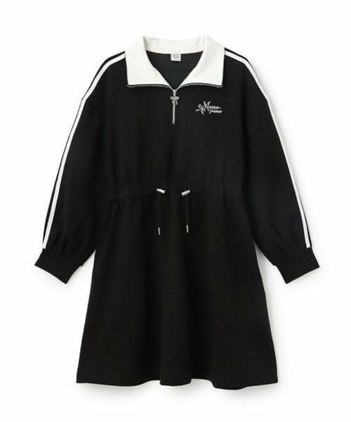 mezzo piano junior / メゾピアノジュニア ミニ丈・ひざ丈ワンピース | ハーフジップサイドラインワンピース（黒）