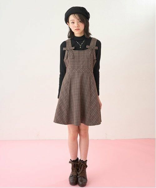 mezzo piano junior / メゾピアノジュニア ミニ丈・ひざ丈ワンピース | ツインリボンジャンパースカート | 詳細1
