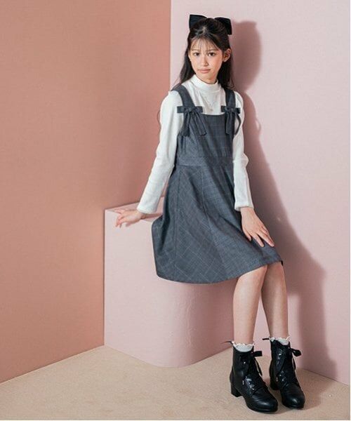 mezzo piano junior / メゾピアノジュニア ミニ丈・ひざ丈ワンピース | ツインリボンジャンパースカート | 詳細3