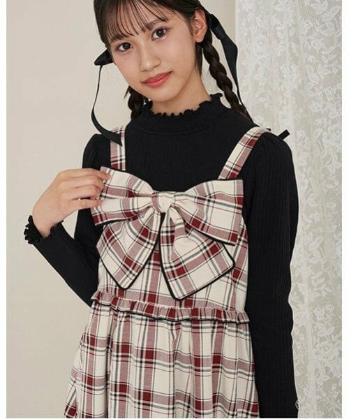 mezzo piano junior / メゾピアノジュニア ミニ丈・ひざ丈ワンピース | フロントリボンジャンパースカート＆Tシャツセット | 詳細1