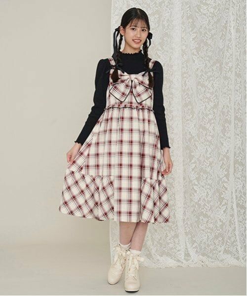 mezzo piano junior / メゾピアノジュニア ミニ丈・ひざ丈ワンピース | フロントリボンジャンパースカート＆Tシャツセット | 詳細2