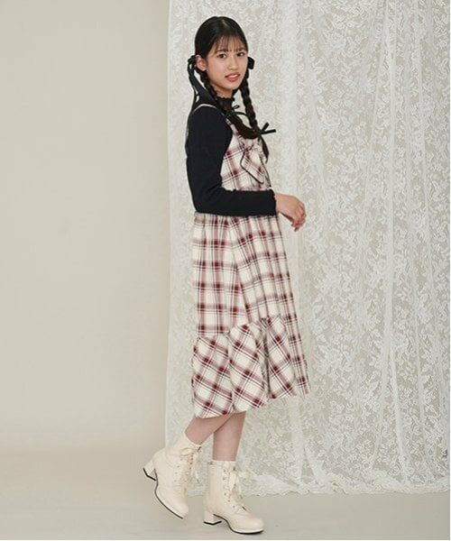 mezzo piano junior / メゾピアノジュニア ミニ丈・ひざ丈ワンピース | フロントリボンジャンパースカート＆Tシャツセット | 詳細3