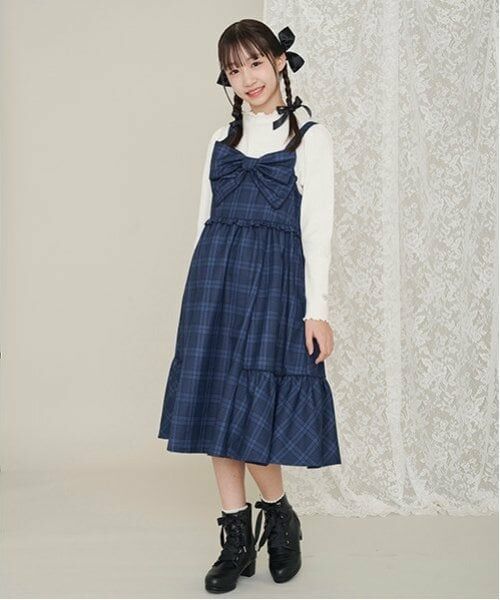 mezzo piano junior / メゾピアノジュニア ミニ丈・ひざ丈ワンピース | フロントリボンジャンパースカート＆Tシャツセット | 詳細4