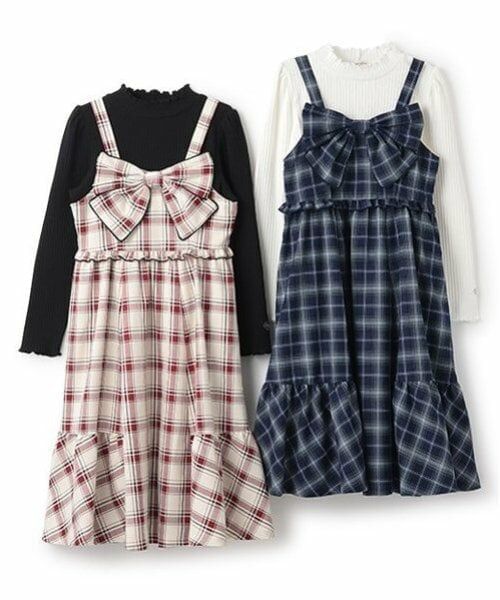 mezzo piano junior / メゾピアノジュニア ミニ丈・ひざ丈ワンピース | フロントリボンジャンパースカート＆Tシャツセット | 詳細6