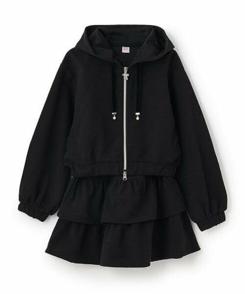 mezzo piano junior / メゾピアノジュニア ショート・ハーフ・半端丈パンツ | リボンジャカードZIPパーカ×スカパンセットアップ(黒)