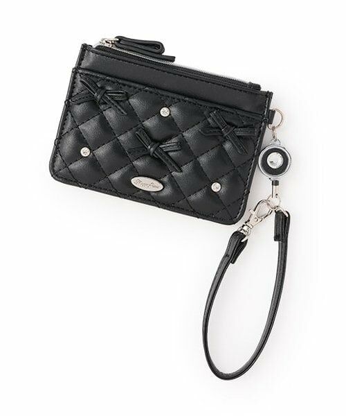 mezzo piano junior / メゾピアノジュニア カードケース・名刺入れ・定期入れ | リボン×きらきらラインストーンパスケース（黒）