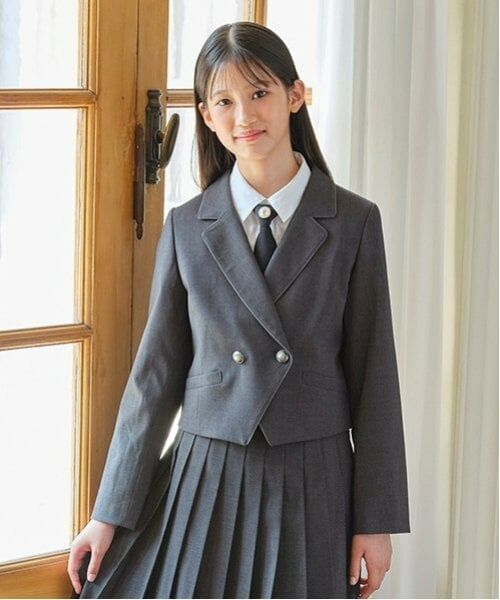 mezzo piano junior / メゾピアノジュニア テーラードジャケット | パイピンクショードジャケット（チャコール）