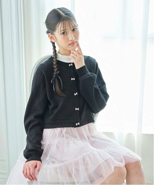 mezzo piano junior / メゾピアノジュニア カーディガン・ボレロ | ショート丈リボンボタンカーディガン | 詳細1