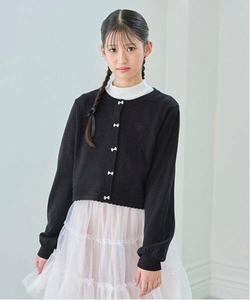 mezzo piano junior / メゾピアノジュニア カーディガン・ボレロ | ショート丈リボンボタンカーディガン | 詳細4