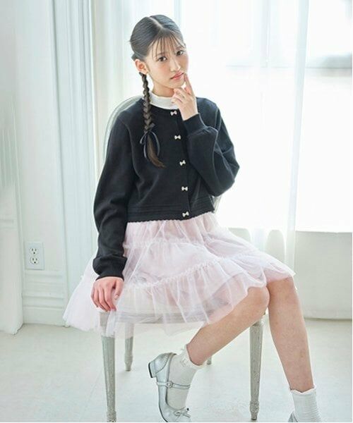 mezzo piano junior / メゾピアノジュニア カーディガン・ボレロ | ショート丈リボンボタンカーディガン | 詳細5