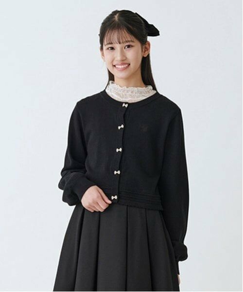 mezzo piano junior / メゾピアノジュニア カーディガン・ボレロ | ショート丈リボンボタンカーディガン（黒）