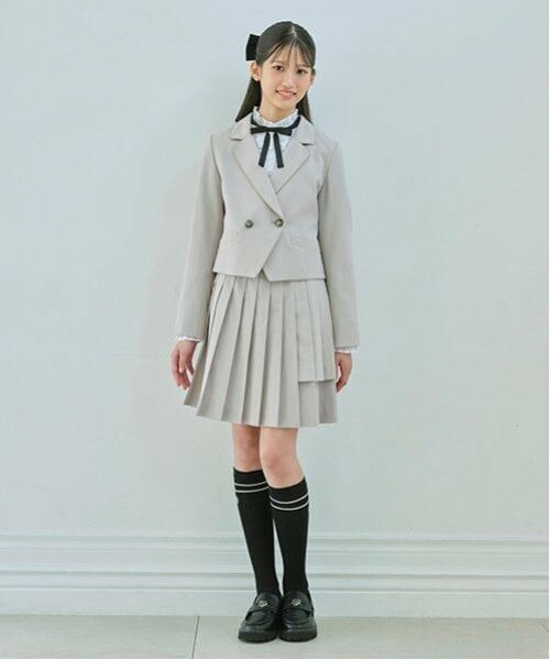 mezzo piano junior / メゾピアノジュニア ミニ・ひざ丈スカート | バックルベルトつき2段プリーツスカパン（ライト グレー）