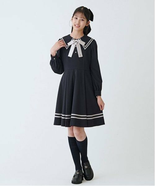mezzo piano junior / メゾピアノジュニア ミニ丈・ひざ丈ワンピース | セーラーワンピース（紺）