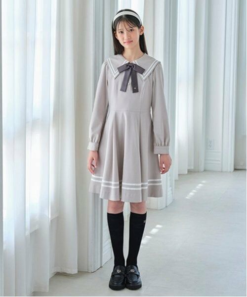 mezzo piano junior / メゾピアノジュニア ミニ丈・ひざ丈ワンピース | セーラーワンピース（ライト グレー）