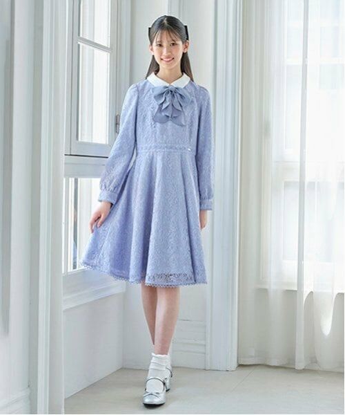 mezzo piano junior / メゾピアノジュニア ドレス | ふんわりリボンタイつきレースワンピース（ライト ブルー）