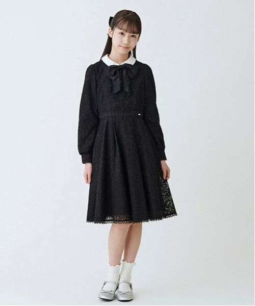 mezzo piano junior / メゾピアノジュニア ドレス | ふんわりリボンタイつきレースワンピース（黒）