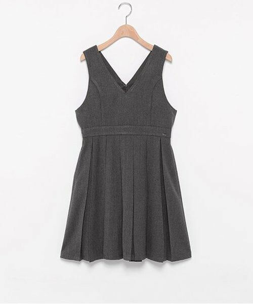 mezzo piano junior / メゾピアノジュニア ミニ丈・ひざ丈ワンピース | Vネックジャンパースカート（トップ グレー）