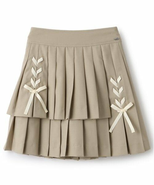 mezzo piano junior / メゾピアノジュニア ショート・ハーフ・半端丈パンツ | 【ニコ☆プチ掲載】レースアップリボン2段プリーツスカパン（ベージュ）