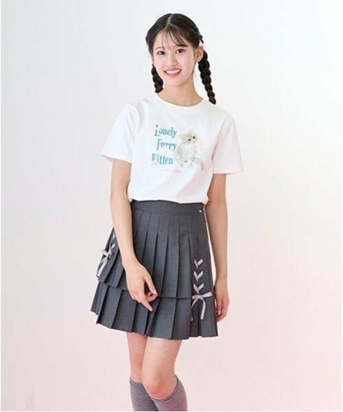 mezzo piano junior / メゾピアノジュニア ショート・ハーフ・半端丈パンツ | 【ニコ☆プチ掲載】レースアップリボン2段プリーツスカパン | 詳細1