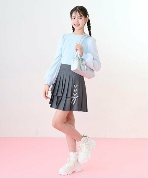 mezzo piano junior / メゾピアノジュニア ショート・ハーフ・半端丈パンツ | 【ニコ☆プチ掲載】レースアップリボン2段プリーツスカパン | 詳細4