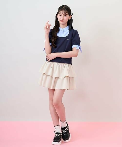 mezzo piano junior / メゾピアノジュニア ショート・ハーフ・半端丈パンツ | ドロストティアードスカパン（薄ベージュ）