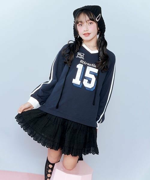 mezzo piano junior / メゾピアノジュニア ショート・ハーフ・半端丈パンツ | リボンレースティアードスカパン（黒）