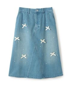 mezzo piano junior / メゾピアノジュニア ミニ・ひざ丈スカート | リボン×パール×ラインストーン ミディスカート