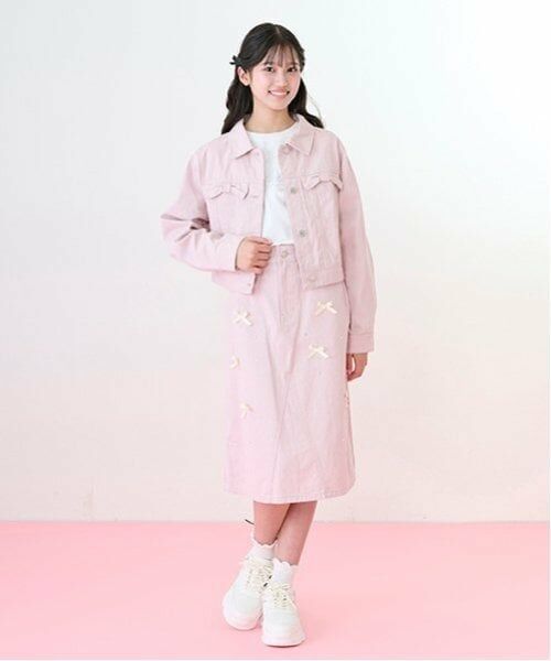 mezzo piano junior / メゾピアノジュニア ミニ・ひざ丈スカート | リボン×パール×ラインストーン ミディスカート | 詳細1