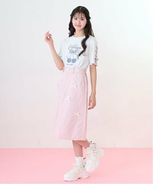 mezzo piano junior / メゾピアノジュニア ミニ・ひざ丈スカート | リボン×パール×ラインストーン ミディスカート | 詳細2