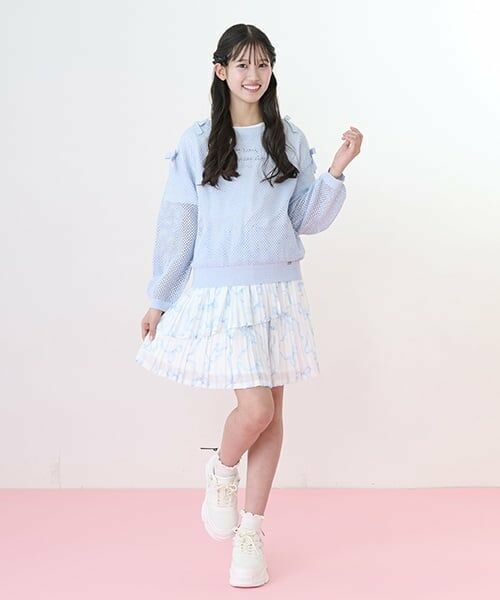 mezzo piano junior / メゾピアノジュニア ミニ・ひざ丈スカート | 【ニコ☆プチ・Cuugal掲載】ランダムプリーツスカート（ライト ブルー）