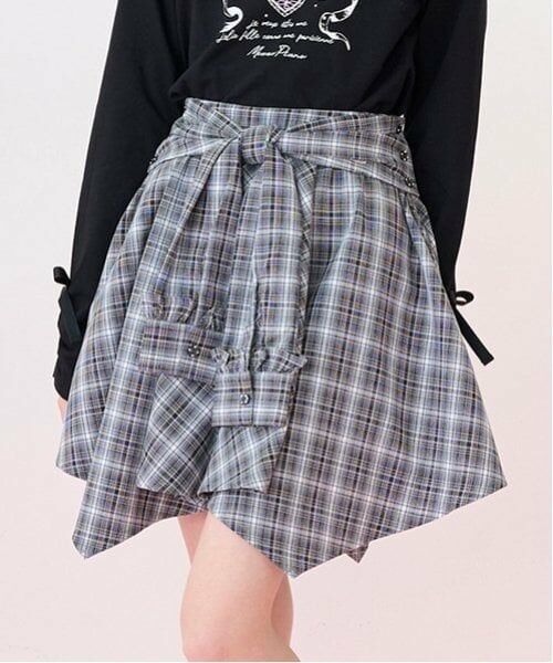 mezzo piano junior / メゾピアノジュニア ショート・ハーフ・半端丈パンツ | 結びシャツ風スカパン（黒）