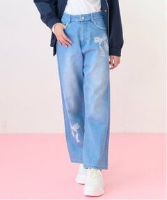 mezzo piano junior / メゾピアノジュニア その他パンツ | 【ニコ☆プチ掲載】レースアップリケ美脚ルーズストレートデニムパンツ